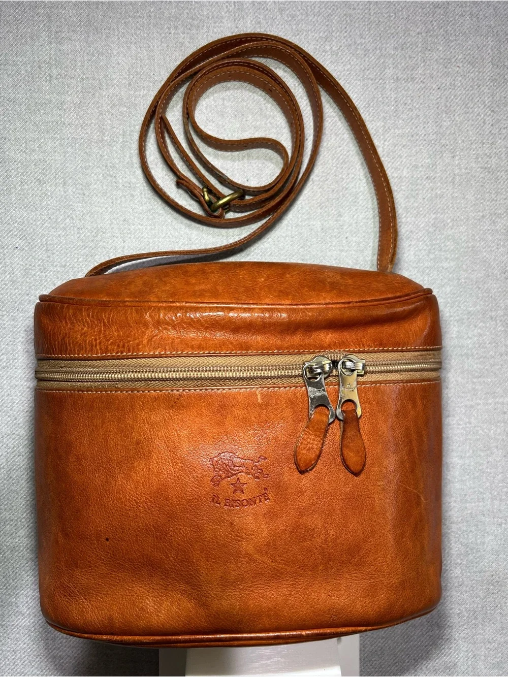 Vtg IL BISONTE Tan Leather Crossbody / Satchel Shoulder Bag Italy
